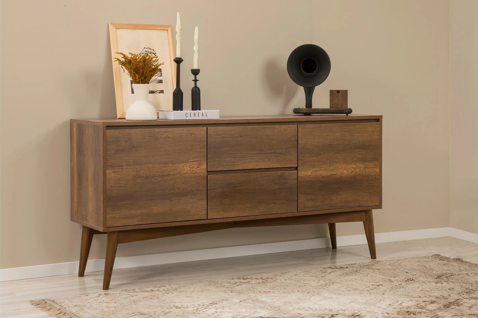 Set tavoline me karrige dhe konsolë, zgjatues, 5 pjesë, Skye Decor, Vina 02 1053, ngjyrë arre dhe antracit