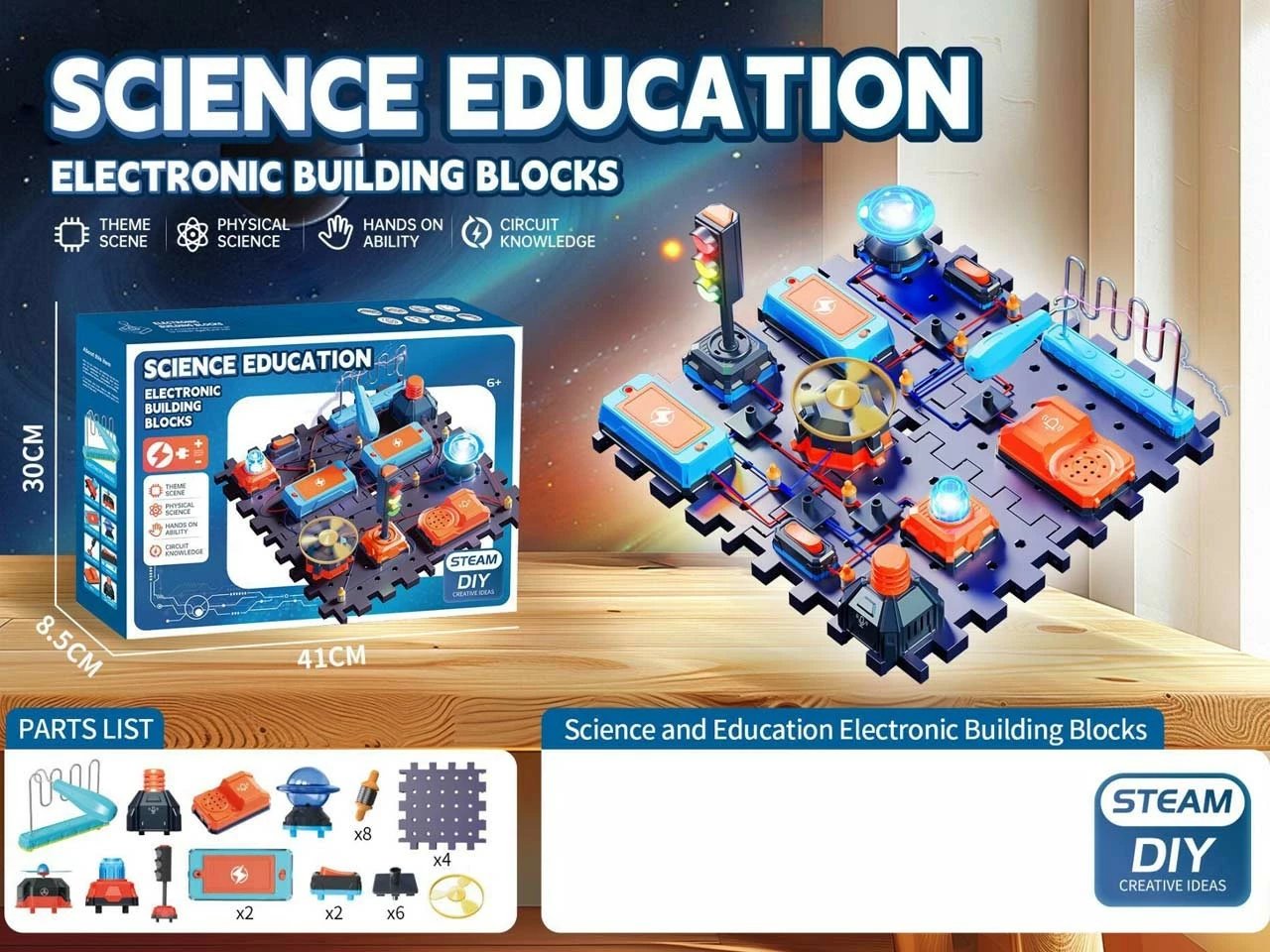 Set shkencor elektronik edukativ, Madej, 012880, blloqe ndërtimi STEAM 8+, pa bateri, set