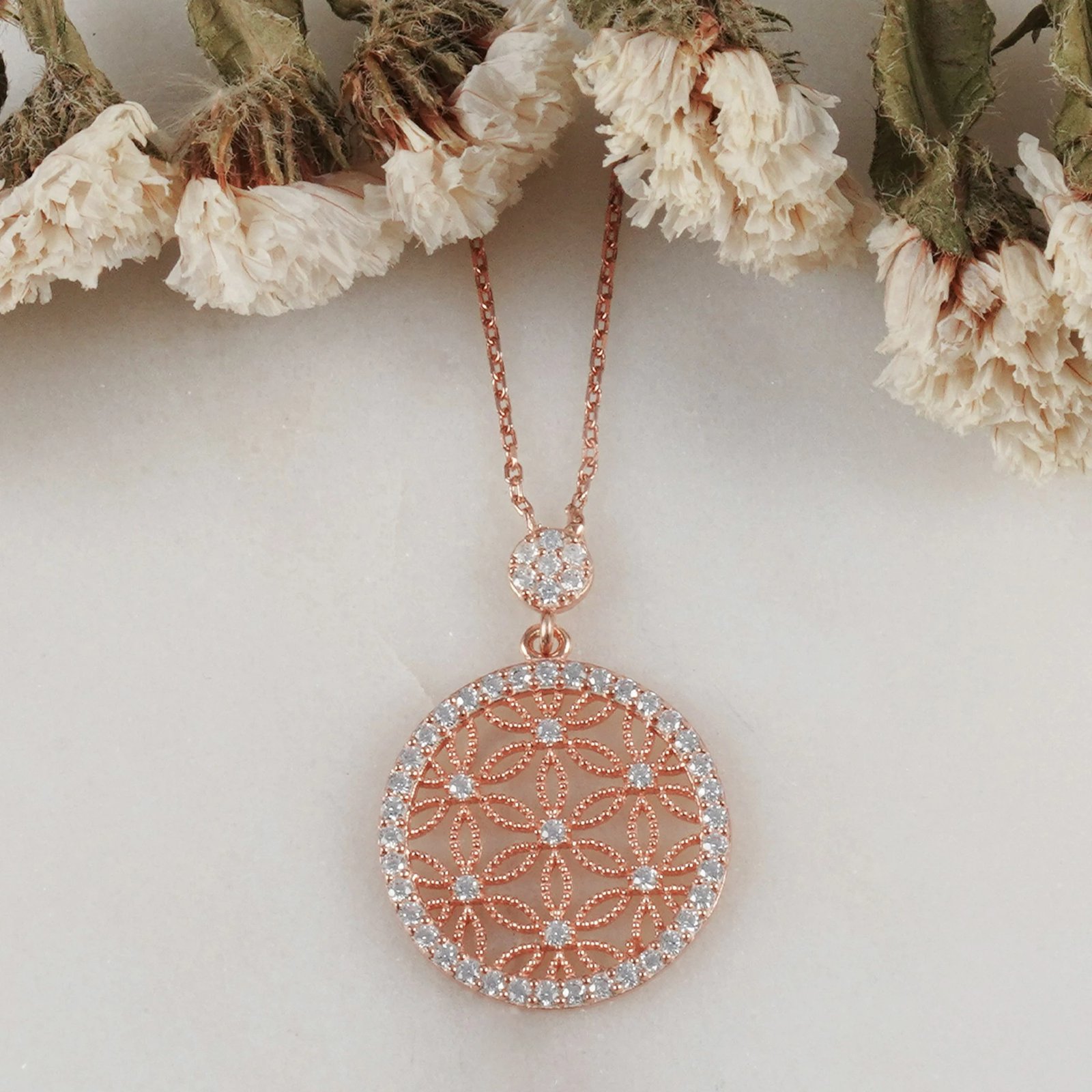 Qafore argjendi Jumeon, NRZ1077, ngjyrë rozë e bardhë, 42cm