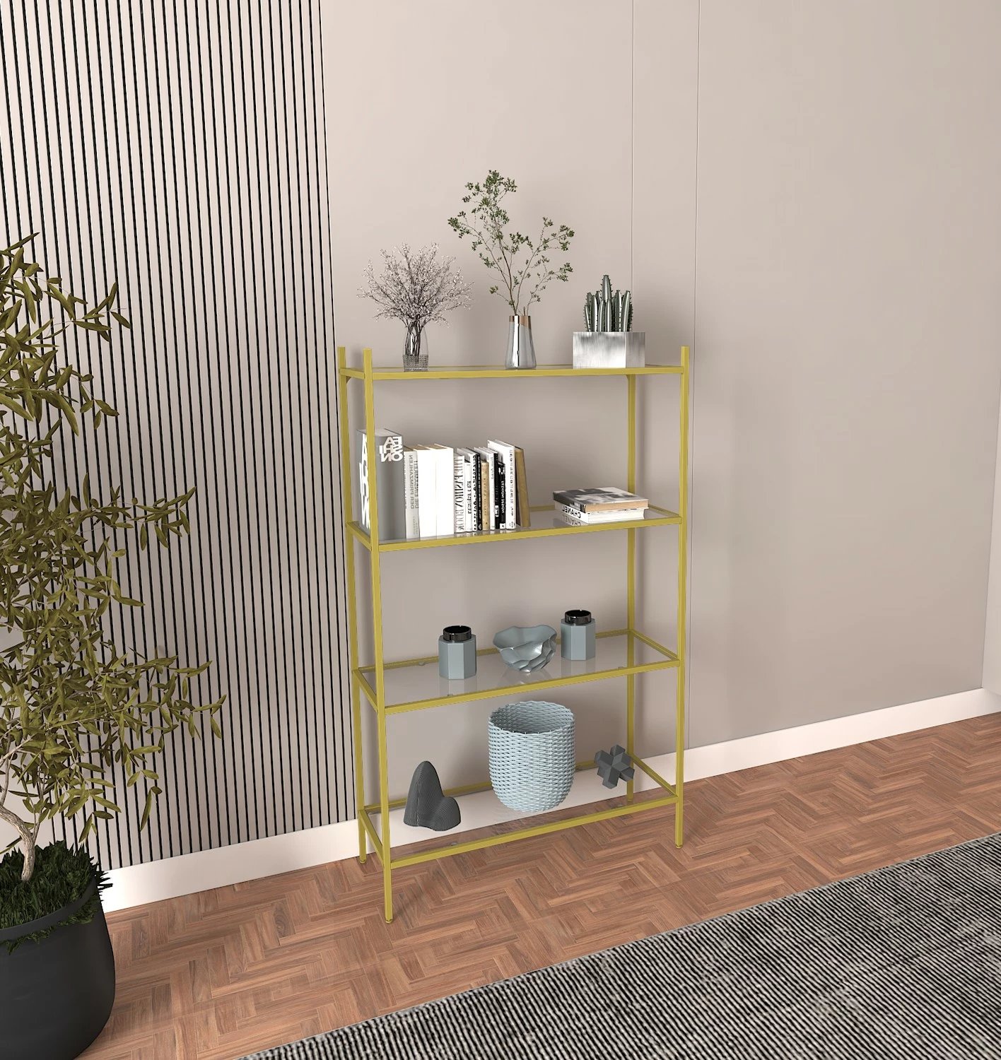 Raft librash Hanah Home Marta, ngjyrë ari, xham