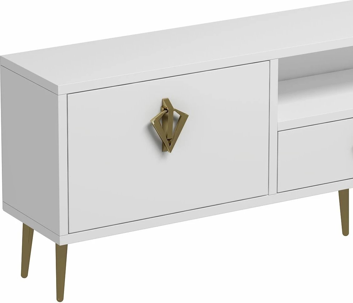 Komodë TV Skye Decor, e bardhë, e artë, 1313-DROP-32