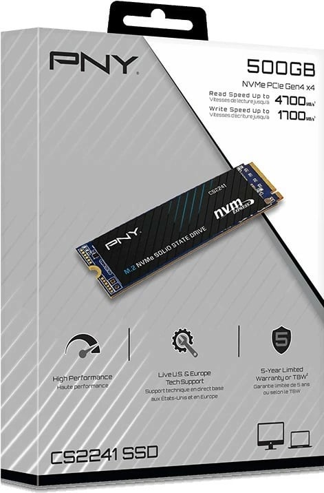 SSD M.2 NVMe Gen4 x4, PNY CS2241 500GB (2280), deri 4700/1700 MB/s, i brendshëm