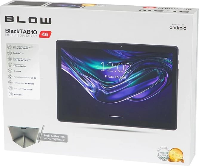 Tablet BLOW BlackTAB10, 10", 4 GB RAM, 128 GB, 4G LTE, i zi, me stilolaps dhe mbështjellës