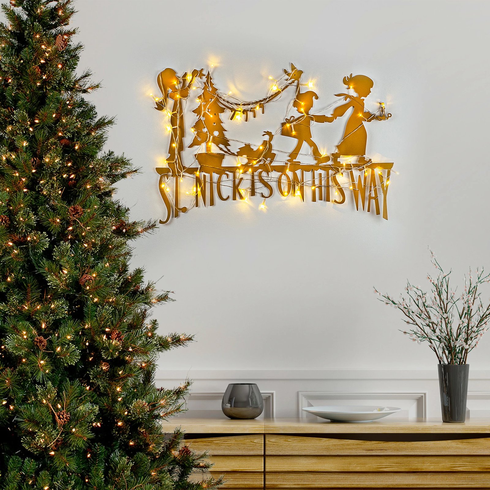 Aksesor dekorativ metalik për mur, Wallity, ngjyrë ari, XMASGOLD - 011