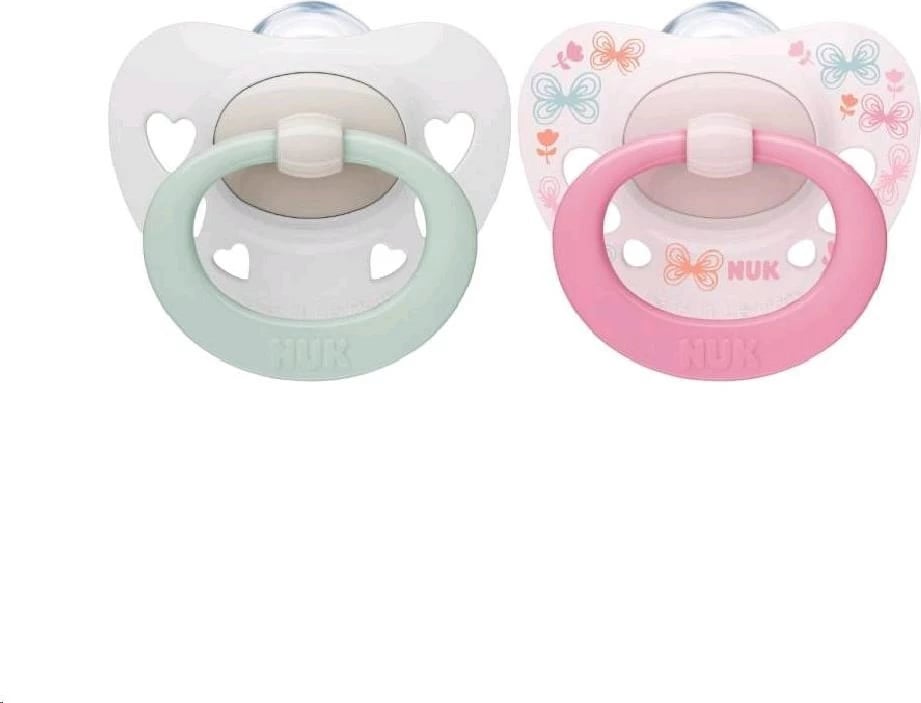 Qetësues (cicë) NUK Signature, 0-6 muaj, silikon, formë ortodontike, BPA-free, rozë, set 2 copë