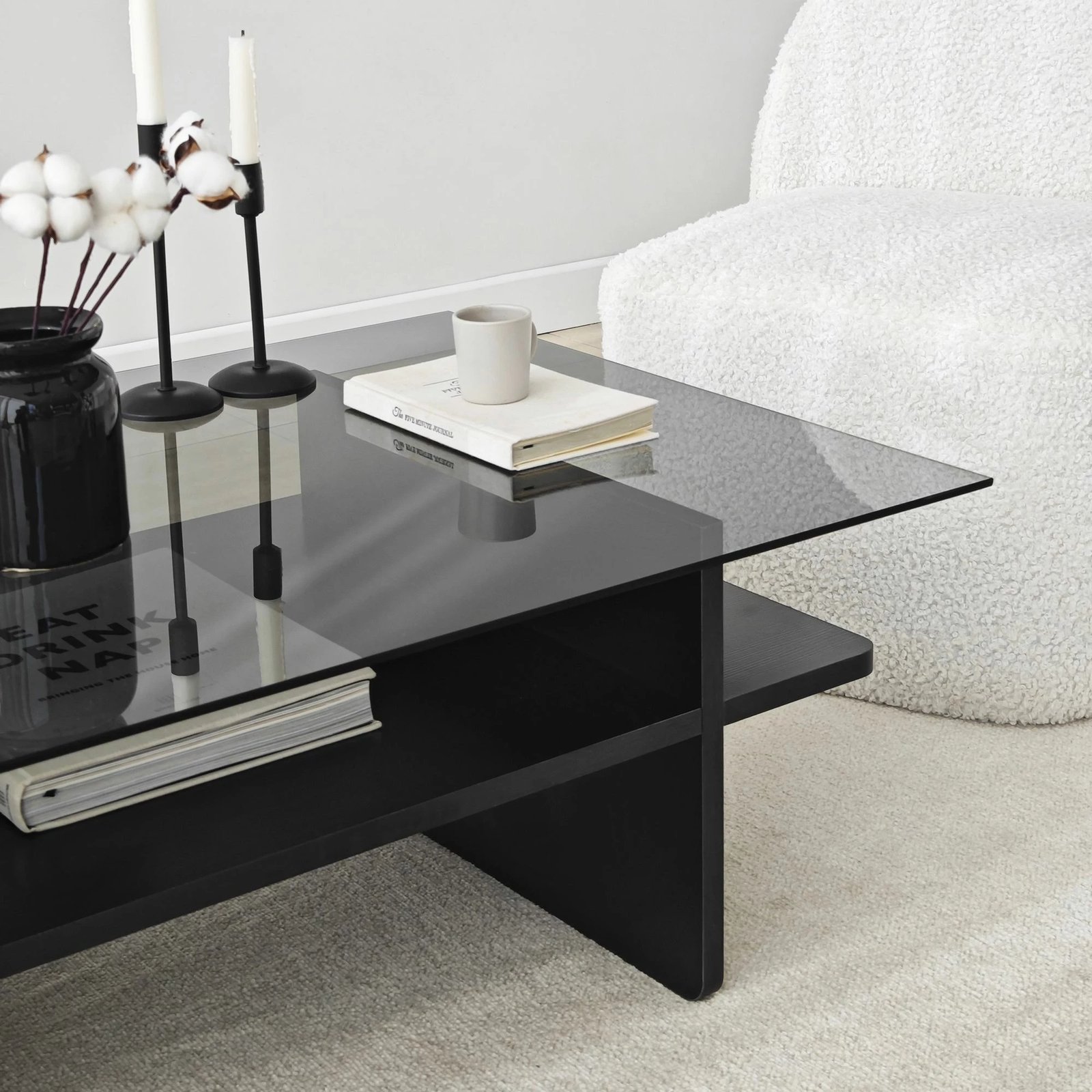 Tavolinë kafeje Hanah Home, Saga drejtkëndëshe, e zezë, fume