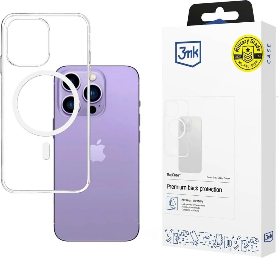 Mbështjellës 3mk MagCase për iPhone 14 Pro Max, kompatibil me MagSafe, Transparent