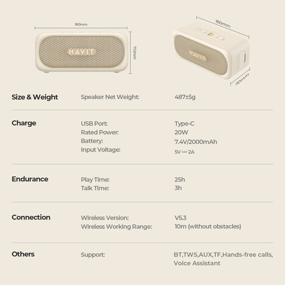 Altoparlant HAVIT SK905BT (Bezhë)