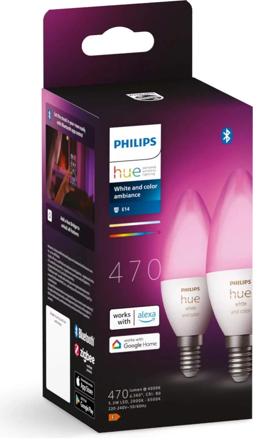 Llambë e mençur Philips Hue White and colour ambience Candle, Bluetooth/Zigbee, E14, B39, e bardhë