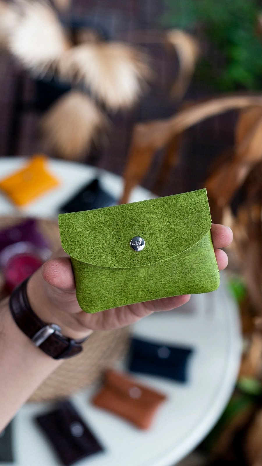 Mbajtës kartelash, lëkurë natyrale, ngjyrë fistik, Zoozie Bags, Murcia