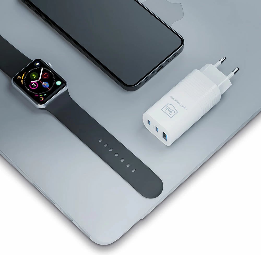 Karikues muri 3mk HyperCharger 65W, 2x USB-C + 1x USB-A, i bardhë