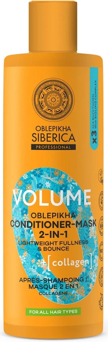 Maskë dhe balsam për flokë unisex Natura Siberica Oblepikha Volume Collagen 2in1, 400ml