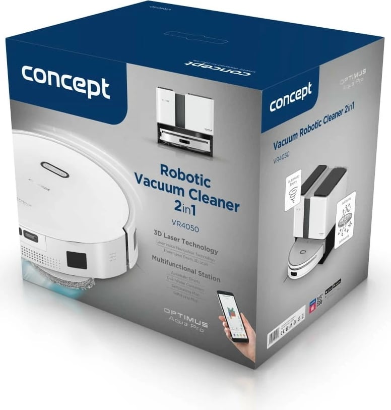 Robot fshesë-mop 2-në-1 Concept VR4050, 5000 Pa, bateri 270 min, rezervuar 300 ml, laser 3D, i bardhë