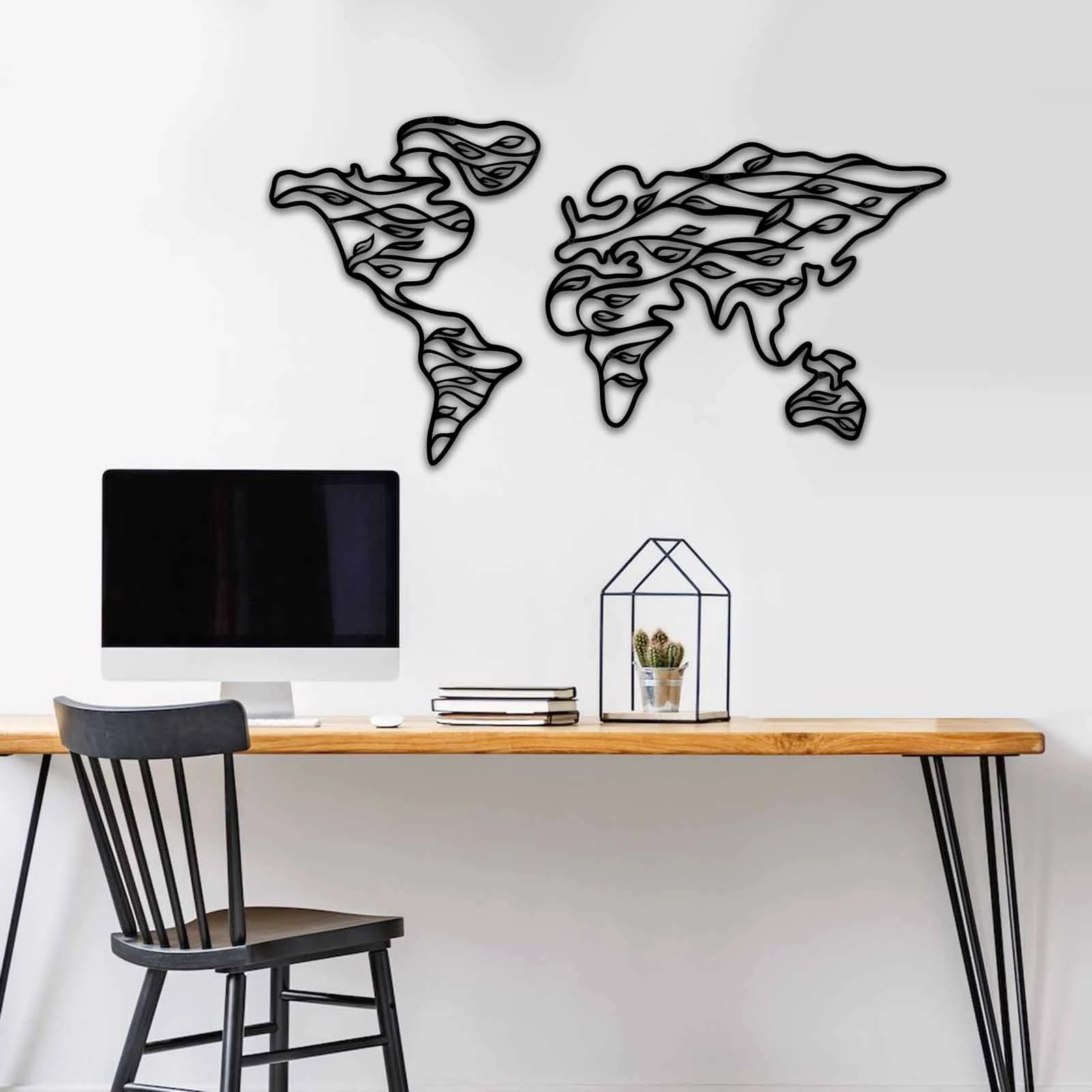 Aksesor dekorativ metalik për mur Wallity, MT - 014, ngjyrë e zezë, 91x47cm