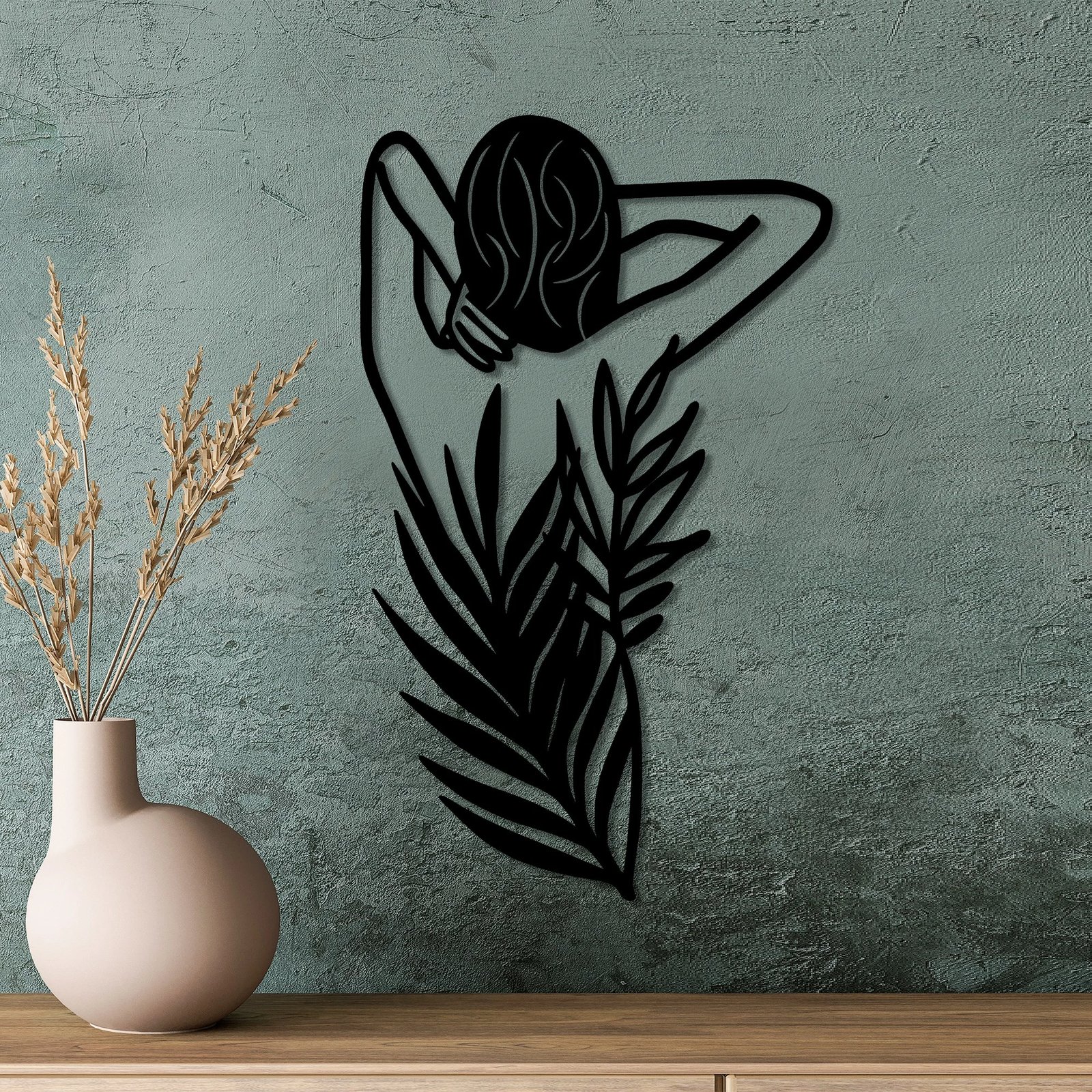 Aksesor dekorativ metalik për mur, grua me lule, Wallity