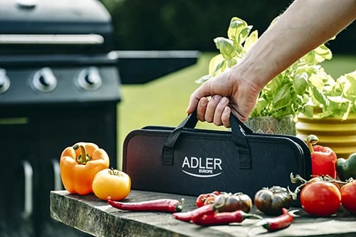 Set vegla grilli, Adler AD 6730, çelik inox 420 me doreza 410, 3 pjesë me etui, argjendtë