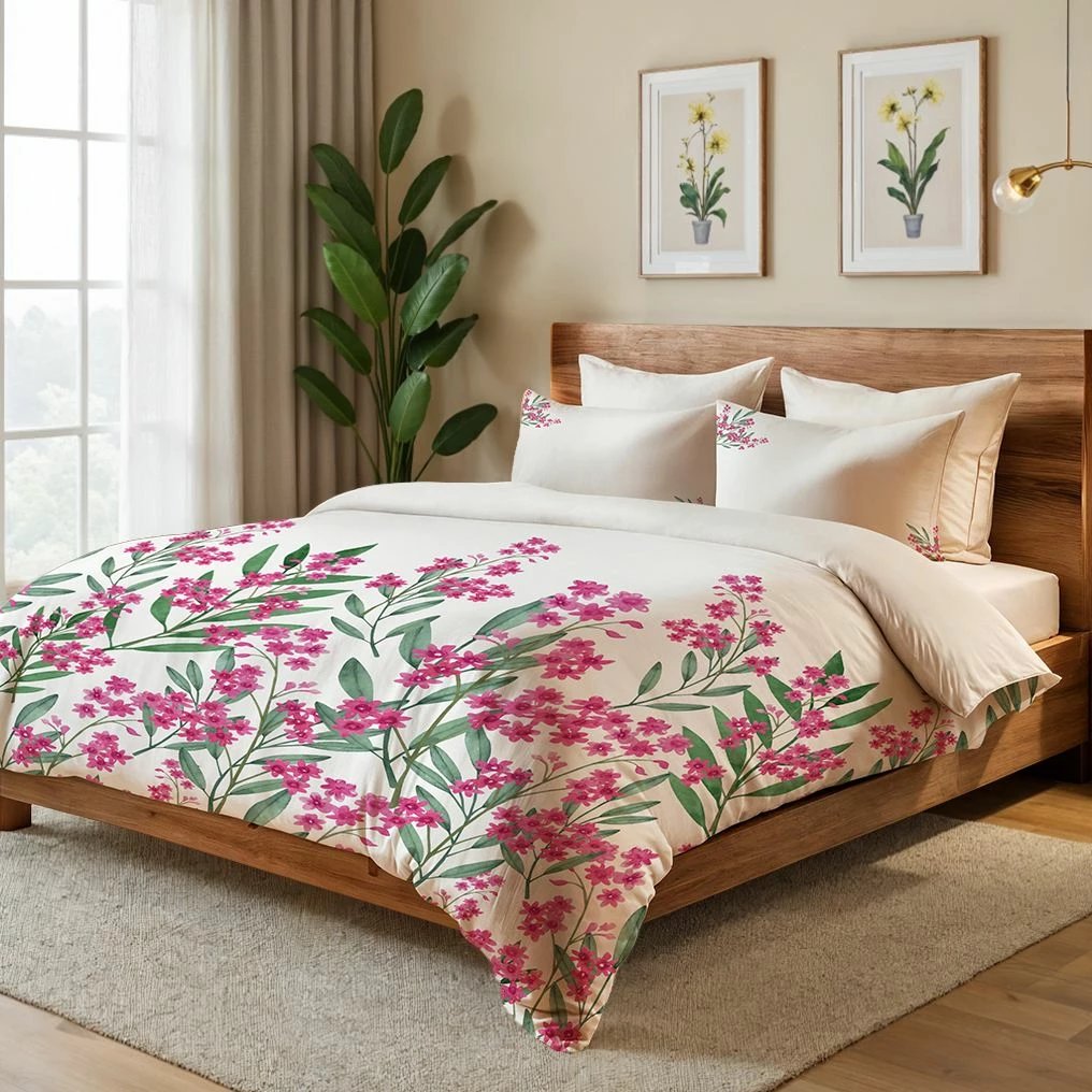 Set mbulesë për jorgan Super King, krem, jeshile, rozë, L'Essentiel Linge de Maison, Magnolia