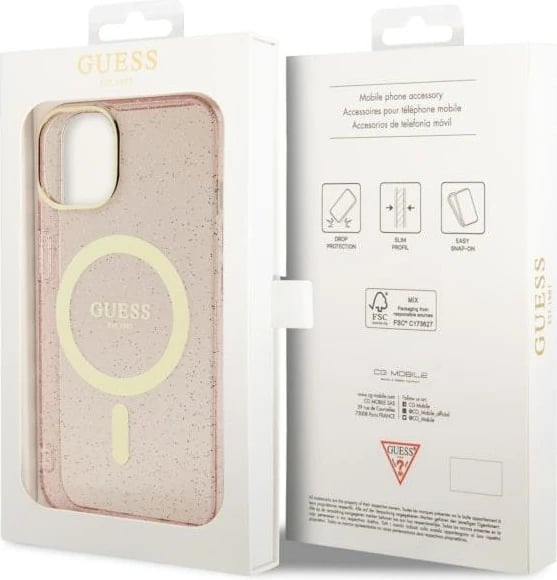 Mbështjellës Guess GUHMP14MHCMCGP për iPhone 14 Plus 6.7", Glitter Gold MagSafe, Rozë Mbështjellës Guess GUHMP14MHCMCGP për iPhone 14 Plus 6.7", Glitter Gold MagSafe, Rozë