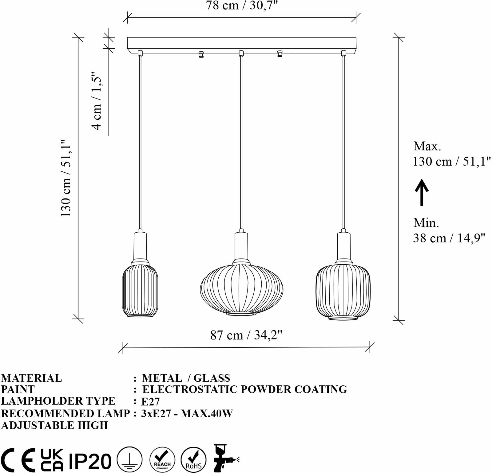 Llambë tavani Opviq, Asker - 15197, metal e xham, ngjyrë e zezë