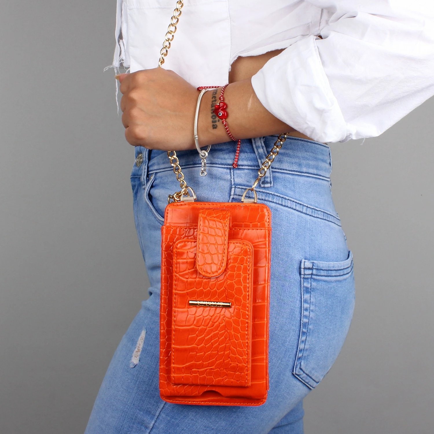 Kuletë-portofol për telefon, lëkurë, ngjyrë portokalli, Zoozie Bags, 1210