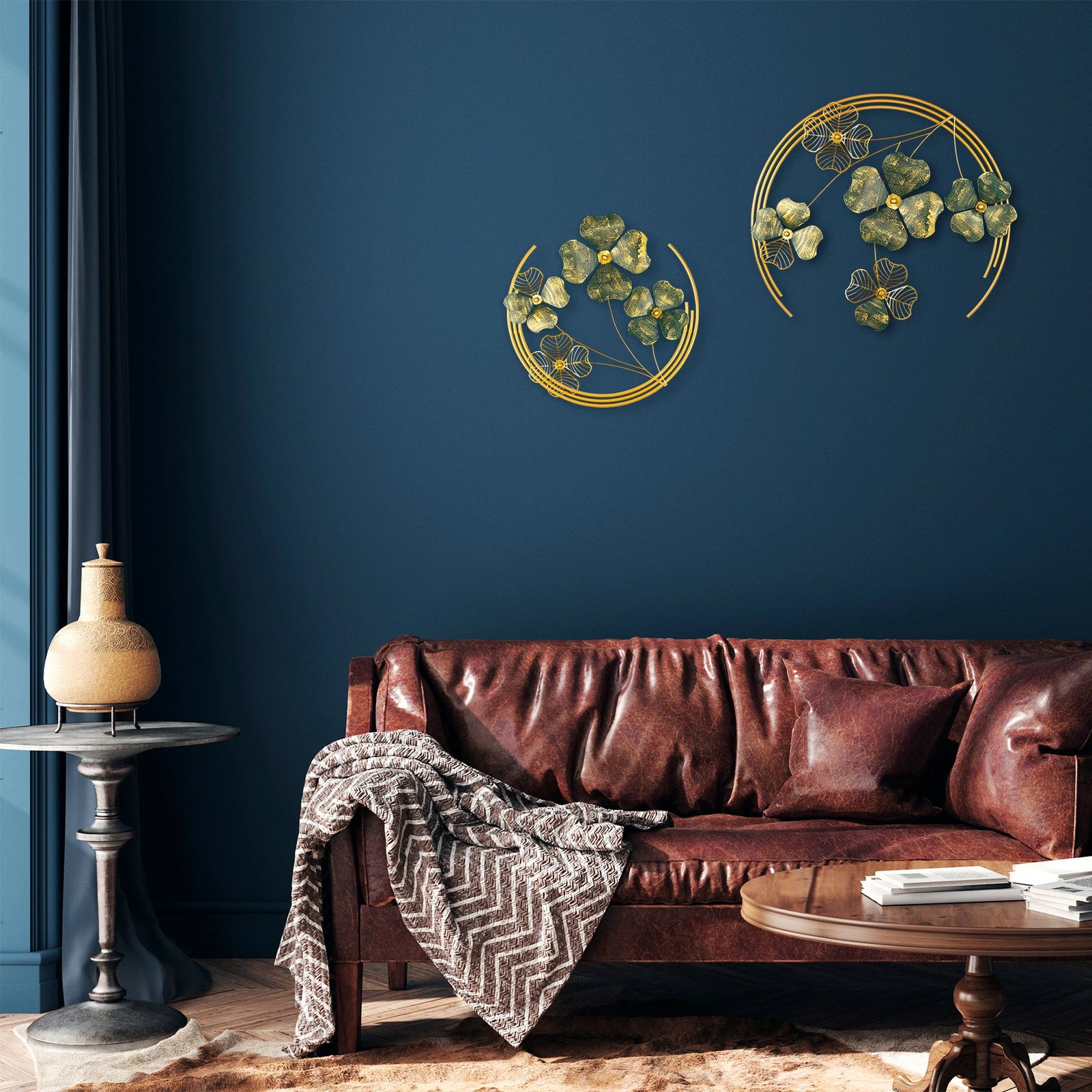 Aksesor dekorativ metalik për mur, Wallity, Shihezi, ngjyrë e gjelbër dhe ari, 50x50x5cm