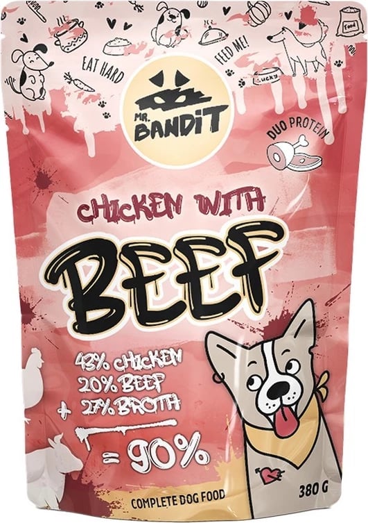 Ushqim i lëngëshëm për qen Mr. Bandit pule & mish vici, 180 gr.