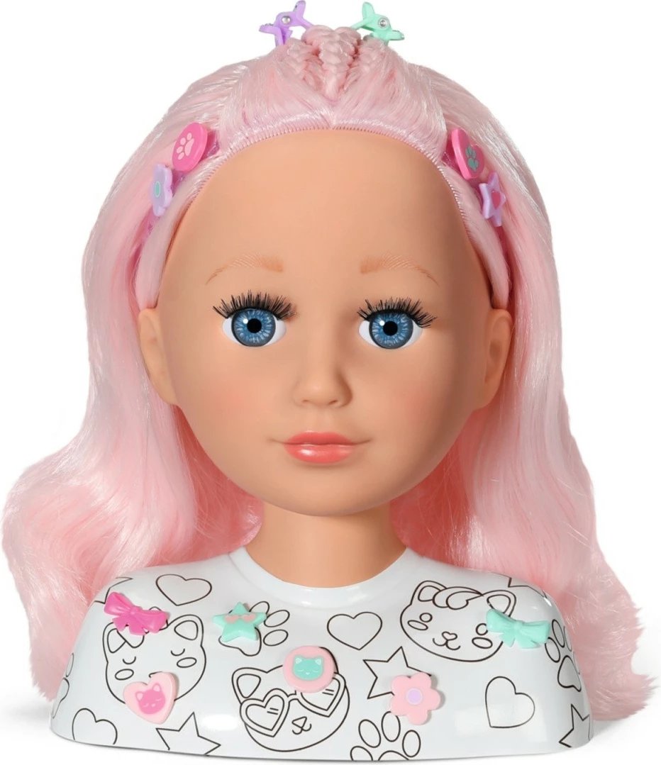 Kokë stilimi kukulle, Baby Born Little Sister 836033-116724, 22 cm, me set aksesorësh, flokë rozë