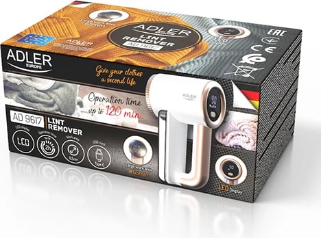 Heqës pushash Adler AD 9617 me LCD, 3 shpejtësi 6500/7500/8500 rpm, bateri 2000 mAh, sipërfaqe pune 6.5 cm, e bardhë-ari
