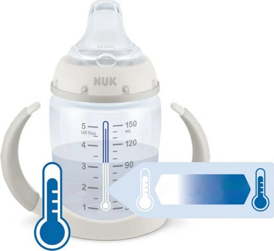 shishe mësimore për bebe, NUK, First Choice, 150 ml, kontroll temperature, e kuqe