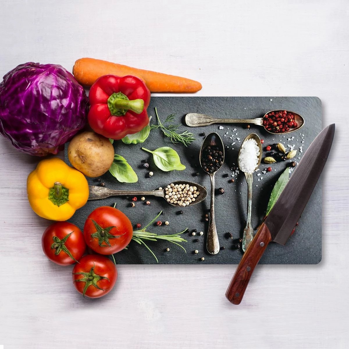 Dërrasë prerëse prej xhami të temperuar, Hermia, Ckt54 - 2535, shumëngjyrëshe, 25x35cm