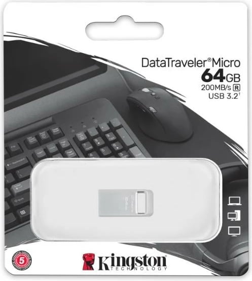 Pendrive Kingston DataTraveler Micro G2 64GB, USB 3.2 Gen1, Argjend