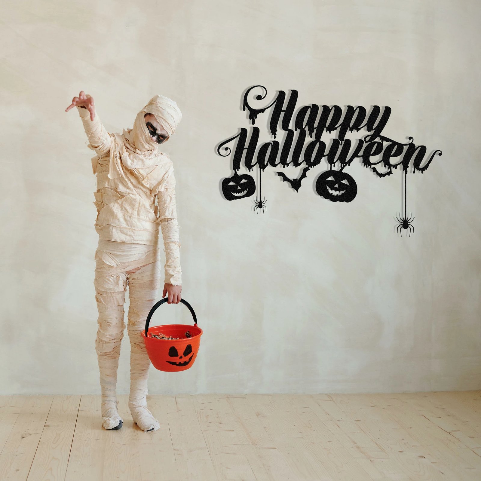 Aksesor dekorativ metalik për mur, Wallity, Halloween 5, ngjyrë e zezë, 59x40cm