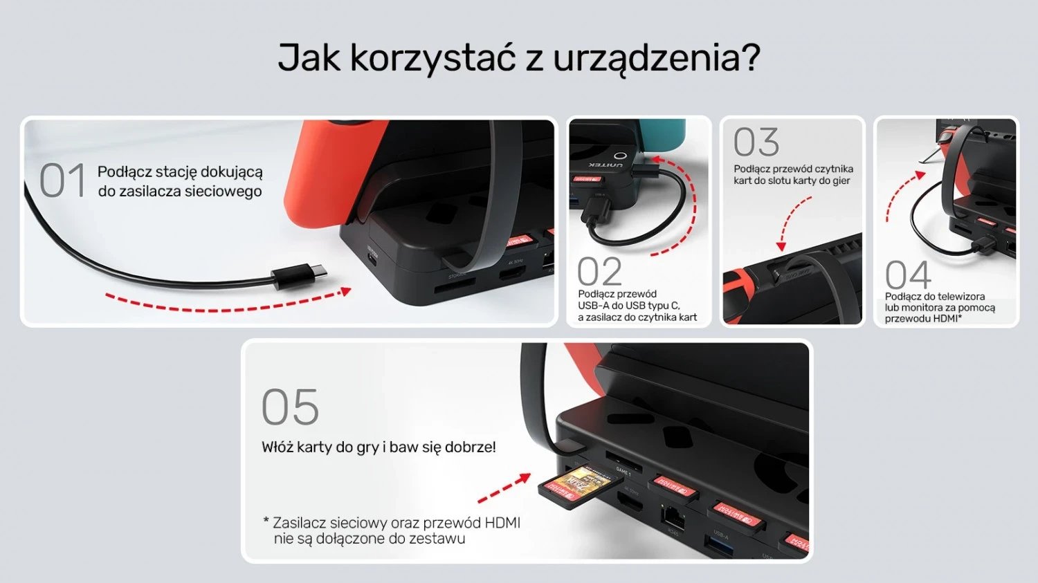 Stacioni i dokimit për Nintendo Switch Unitek, 100W 4K, i zi Stacioni i dokimit për Nintendo Switch Unitek, 100W 4K, i zi