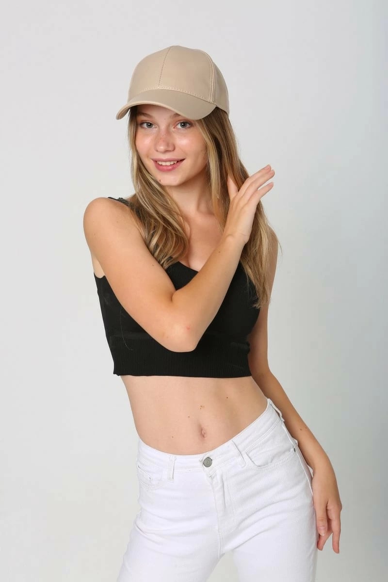 Kapelë për gra, lëkurë PU, ngjyrë bezhë, Jumeon, Spk1104