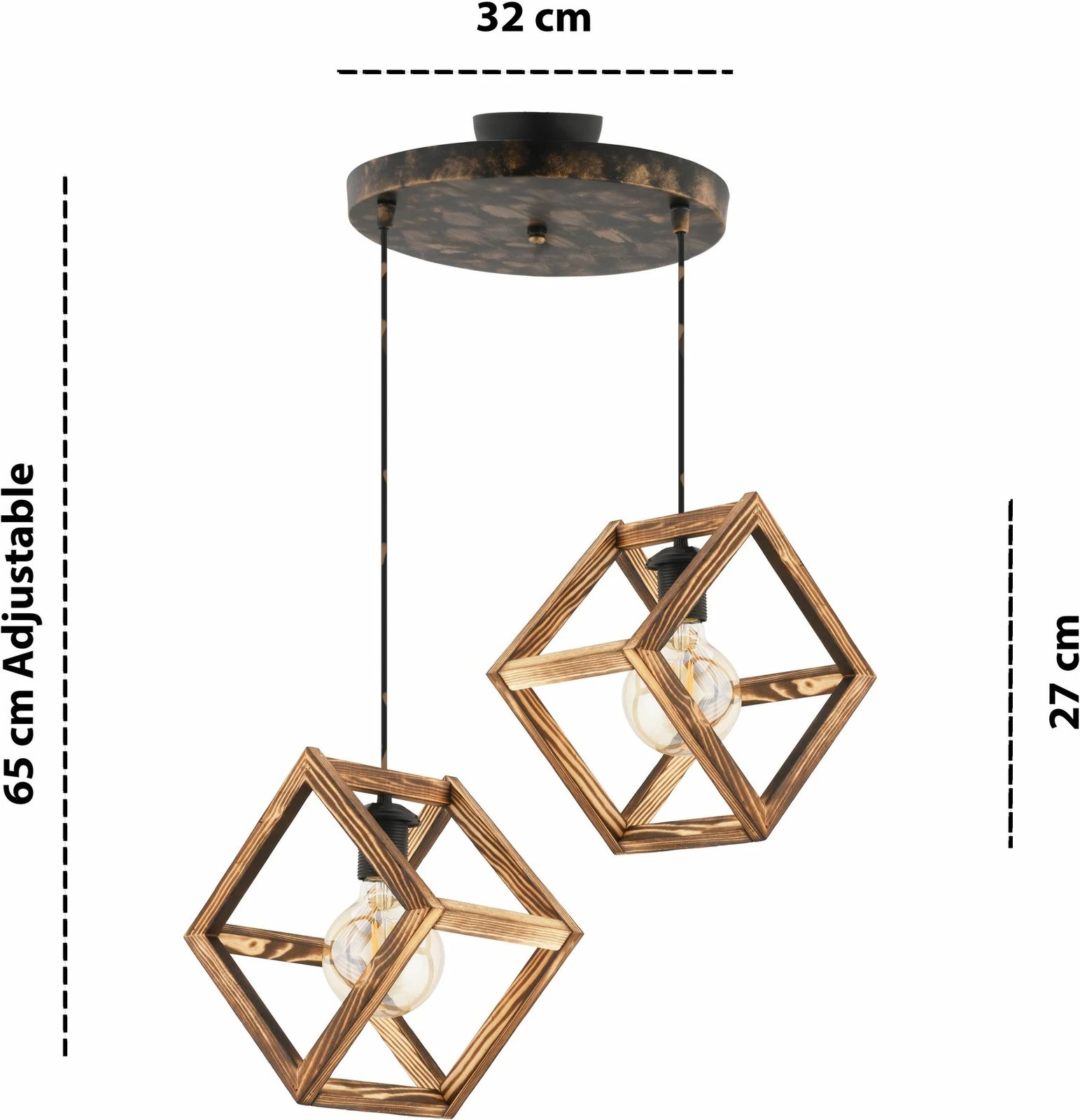 Llambadar Opviq, Cube Double G, metal dhe dru, natyral, vintage