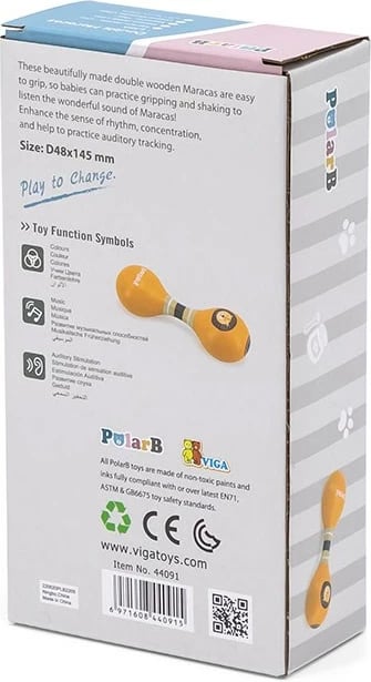 Marakë e dyfishtë druri për fëmijë, Viga, Lion, dru ahu, 14.5 cm, e verdhë