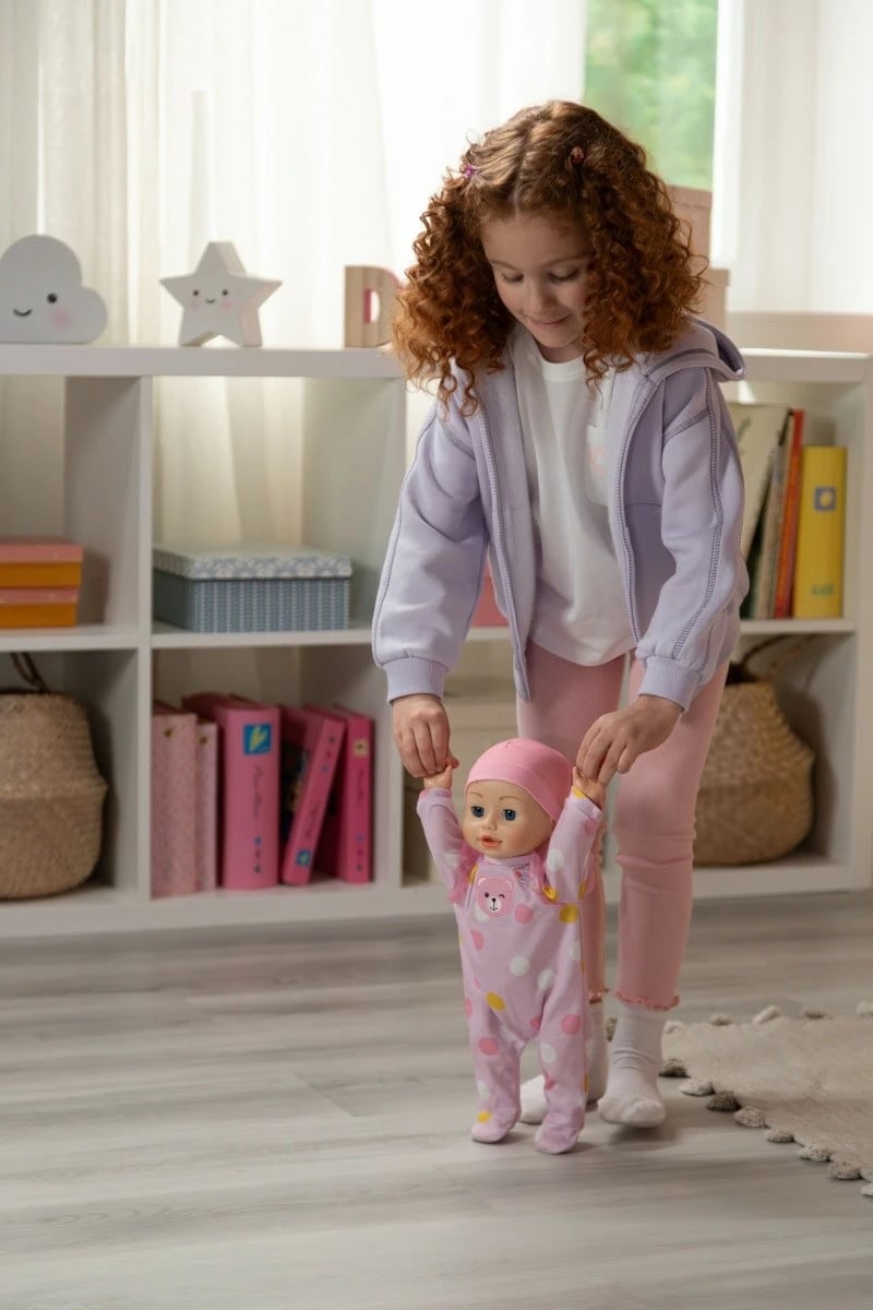 Kukull interaktive Baby Born Emily Walk with Me 43 cm, ecëse, me bateri AA, rozë