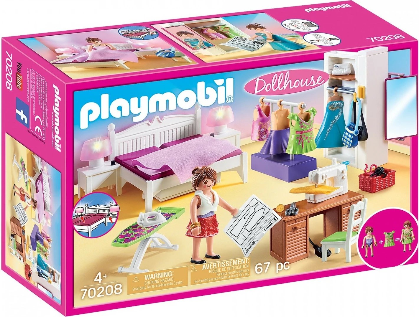Set lodrash Playmobil Dollhouse 70208, dhomë gjumi me kënd për qepje, 67 pjesë