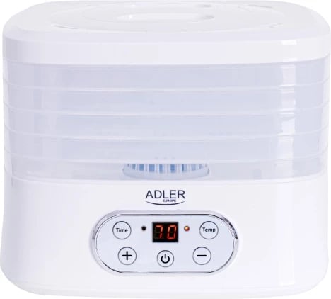 Dehidratues ushqimi, Adler AD 6658, 5 tabaka, temperaturë 35–70°C, timer 1–70 orë, 550W, LCD, i bardhë