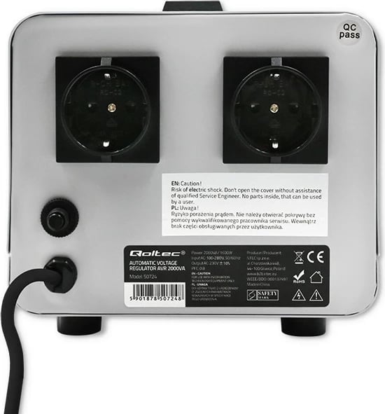 Stabilizator tensioni automatik Qoltec AVR 2000VA, Gri Stabilizator tensioni automatik Qoltec AVR 2000VA, Gri