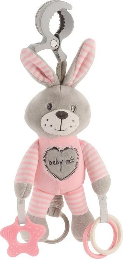 Lodër pelushi me vibrim, Baby Mix, lepur, 22 cm, me kapëse varëse, rozë
