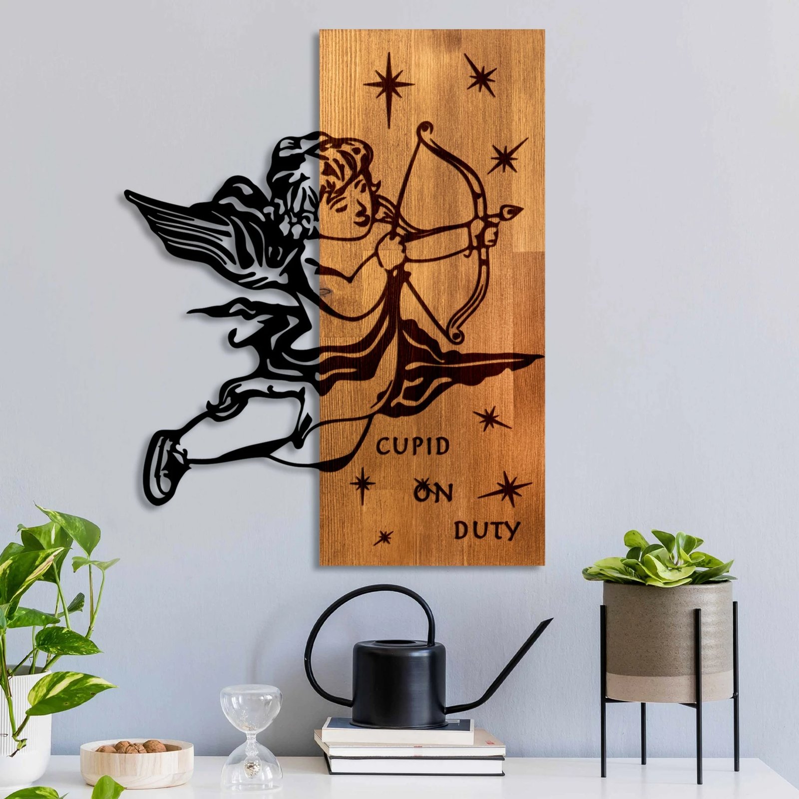 Aksesor dekorativ prej druri për mur, Wallity Eros 02, ngjyrë arre dhe e zezë, 47x58cm