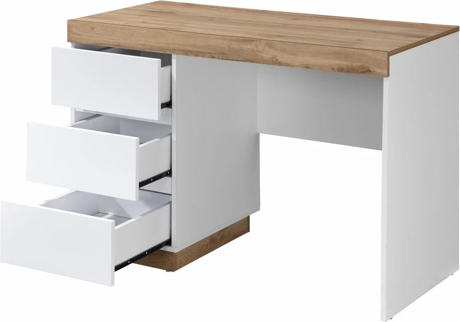 Tavolinë pune me 3 sirtarë, e bardhë/natyrale, 110x50x76 cm