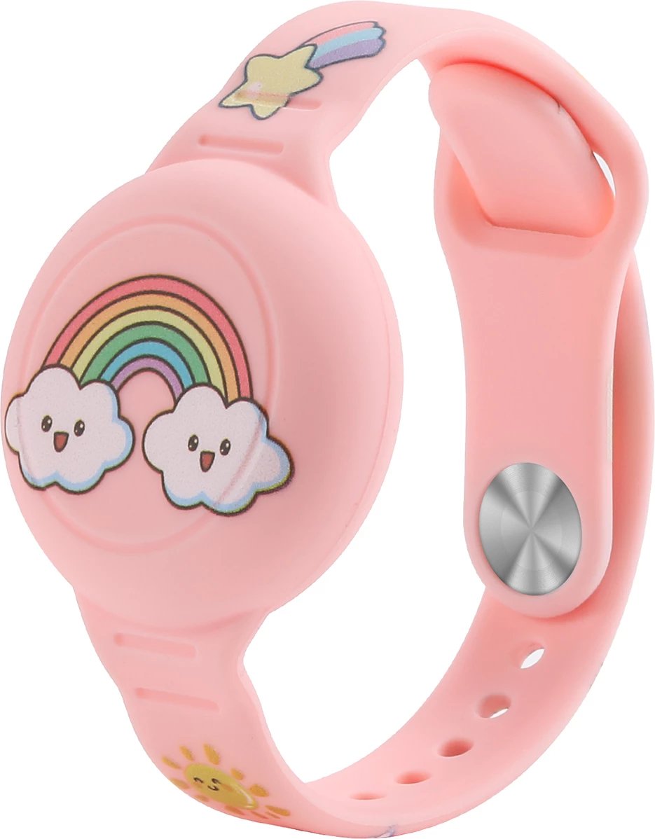 Mbështjellës AirTag byzylyk, Hurtel WAT-46RT, silikon, për fëmijë, rozë me ylber