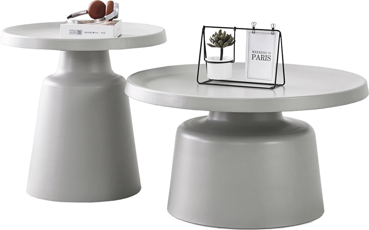 Set 2 tavolina kafeje, metalike, ngjyrë gri, RINKON2 FH18304.03, Φ50cm & Φ70cm