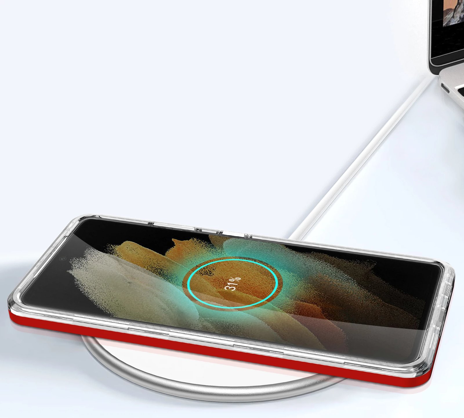 Mbështjellës Hurtel Hybrid Armor Clear 3in1 për Samsung Galaxy S21 Ultra, Transparent/Kuqe