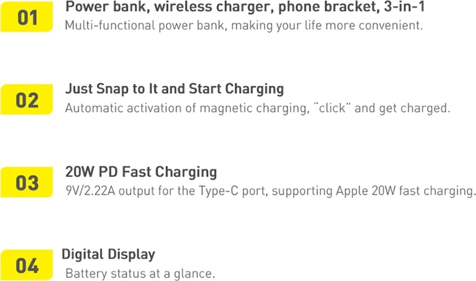 Powerbank Baseus Magnetic Bracket PPCX000203, 10000mAh, MagSafe, 20W, me kabllo USB-C 0.5m, Kaltër e errët