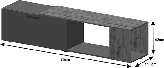 Kompleks dhome ndeje Poelfy, ngjyrë gri e errët-lisi, 170x37.5x42cm