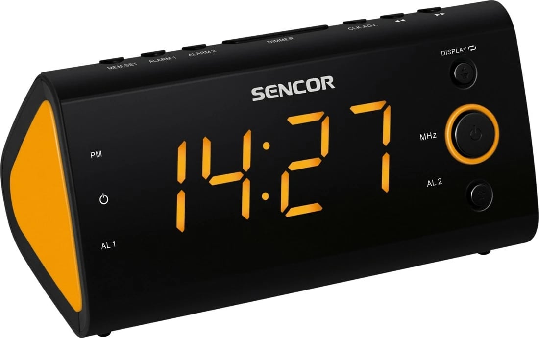 Orë alarmi digjitale Sencor SRC 170OR me radio FM, zezë-portokalli