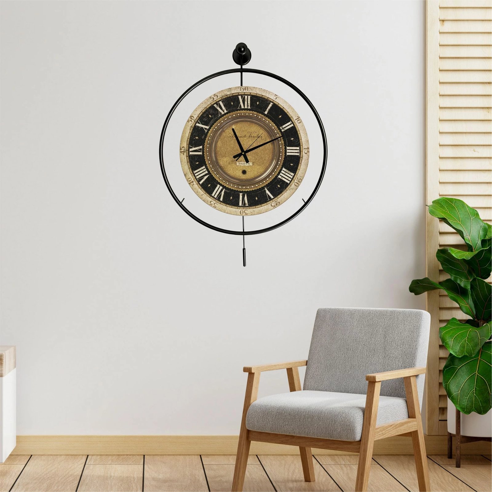 Orë muri dekorative prej metali, Wallity, Mclock-00127, e zezë, 58x80x7 cm